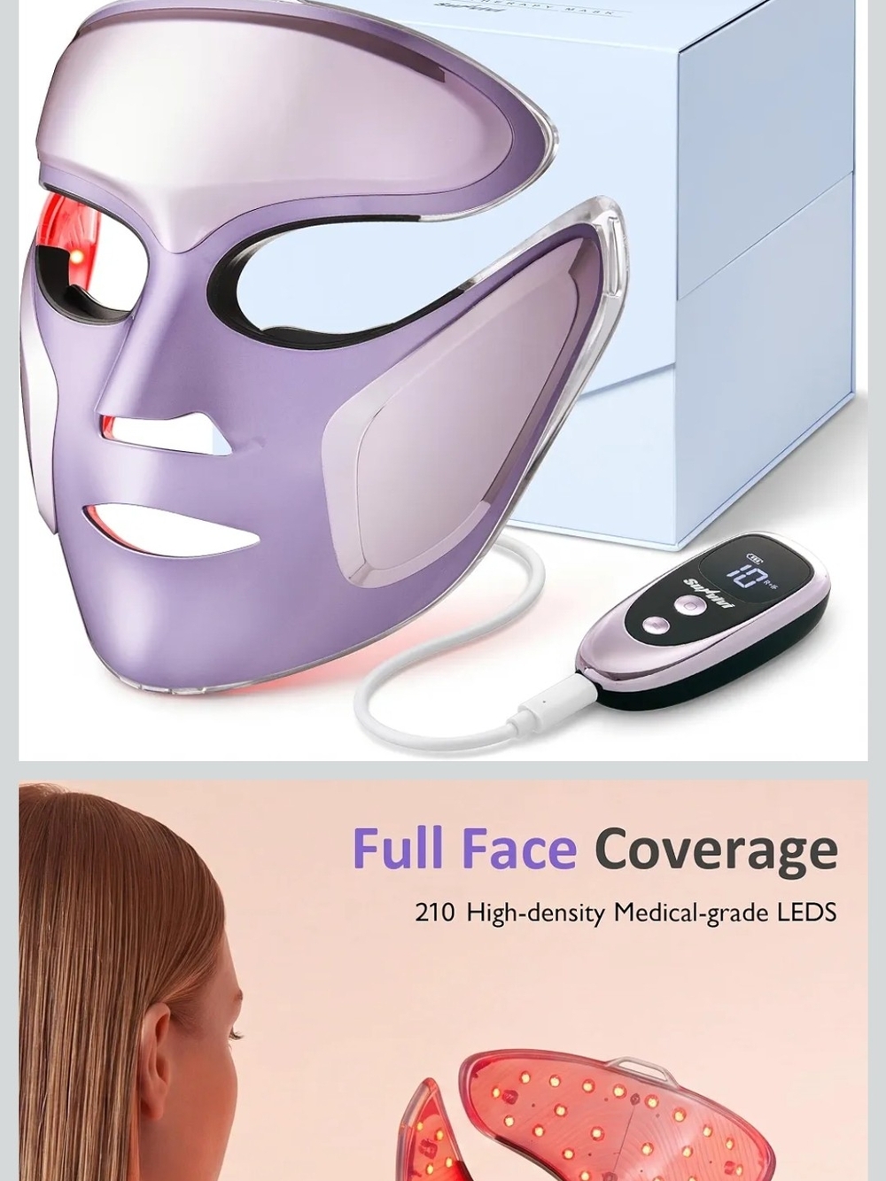 LED Full-Face Skincare Mask for Women - Purple